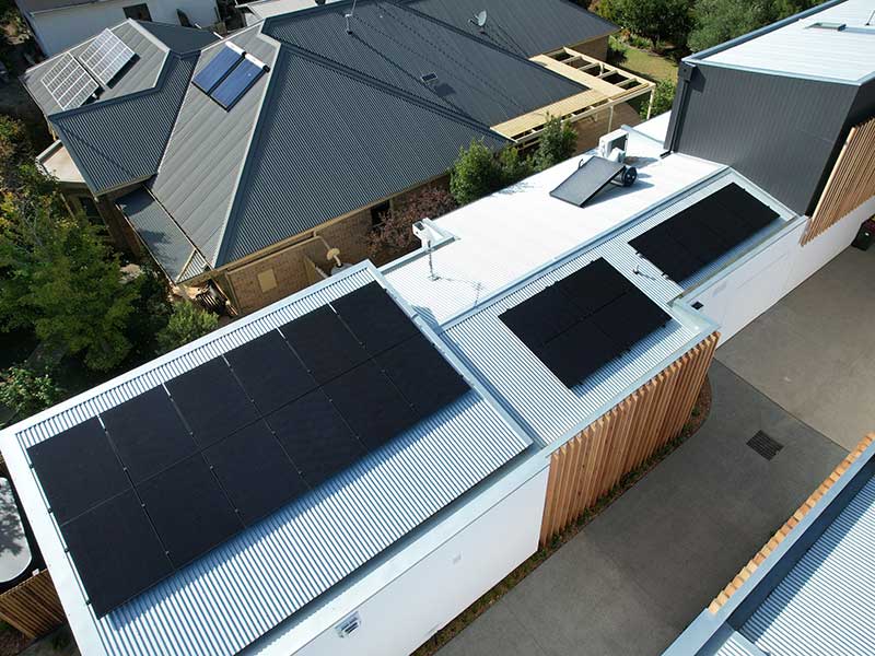 Aerial shot of residential property with solar panels